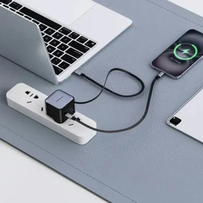 Wall Charger Dual Port | Retractable Gan Charger Powerology - Black